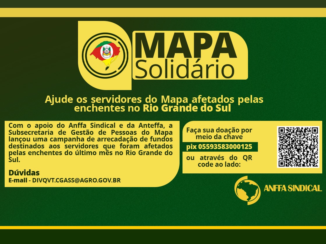 Anffa Sindical e Anteffa promovem campanha de doação para o RS em parceria com o Mapa