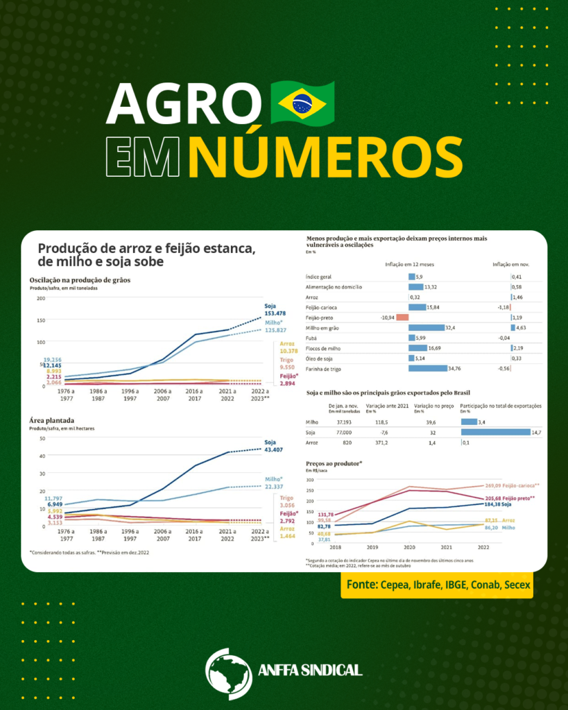 Produção de arroz e feijão estanca, de milho e soja sobe